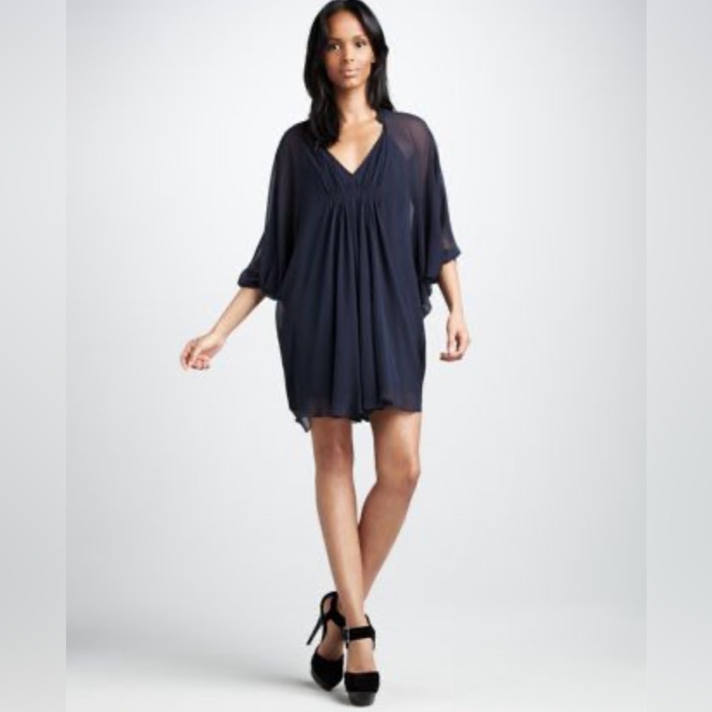 DVF Diane Von Furstenberg Fleurette Chiffon Dress Navy Blue Women’s Size 2
